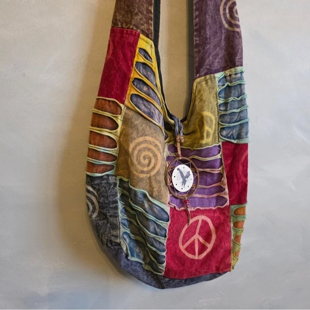 Boho Slouchy Patchwork Colorful Long Sling Bag Shoulder Crossbody Rising Inter